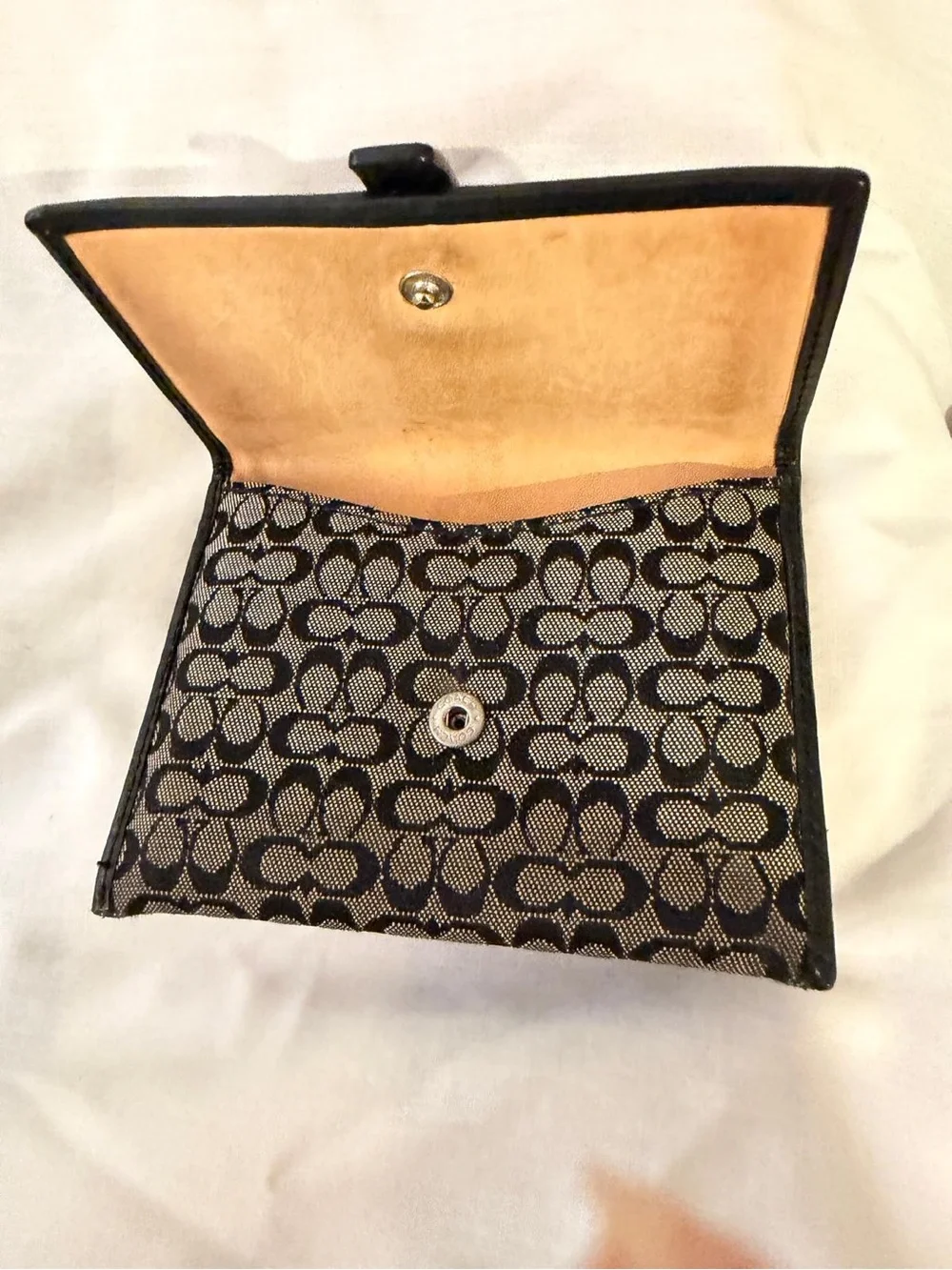 Coach Black and Taupe Signature Buckle Card Holder
